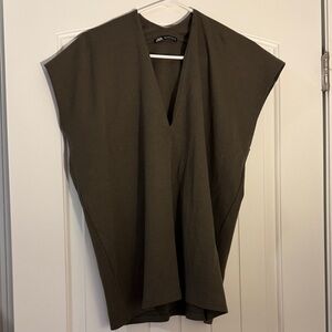 Zara Khaki V-Neck Sleeveless Blouse